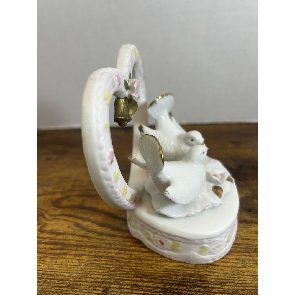TOMA Porcelain White Dove Figurine Heart Arch Floral Decor Romantic Collectible - Picture 3 of 13